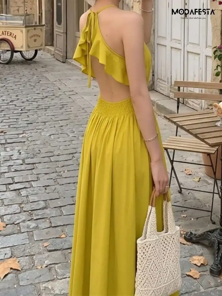 ModaFesta -elegant-backless-plain-maxi-dress-neon-green