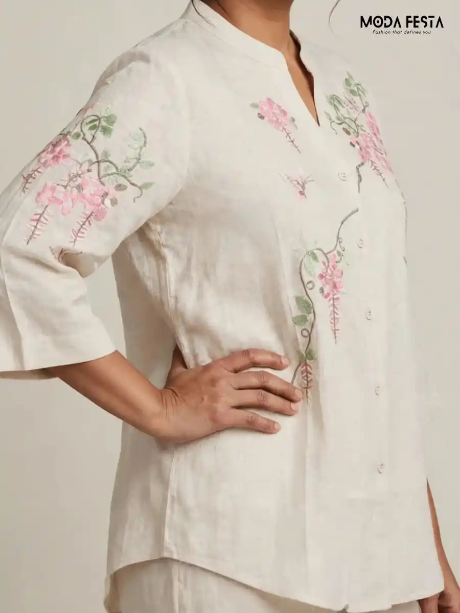 ModaFesta -beige-floral-and-butterfly-embroidered-casual-shirt