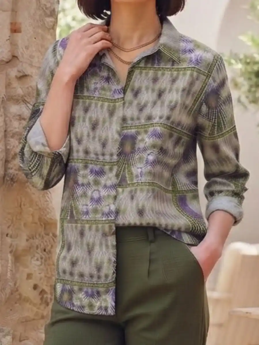 ModaFesta -Olive Mosaic Print Casual Shirt