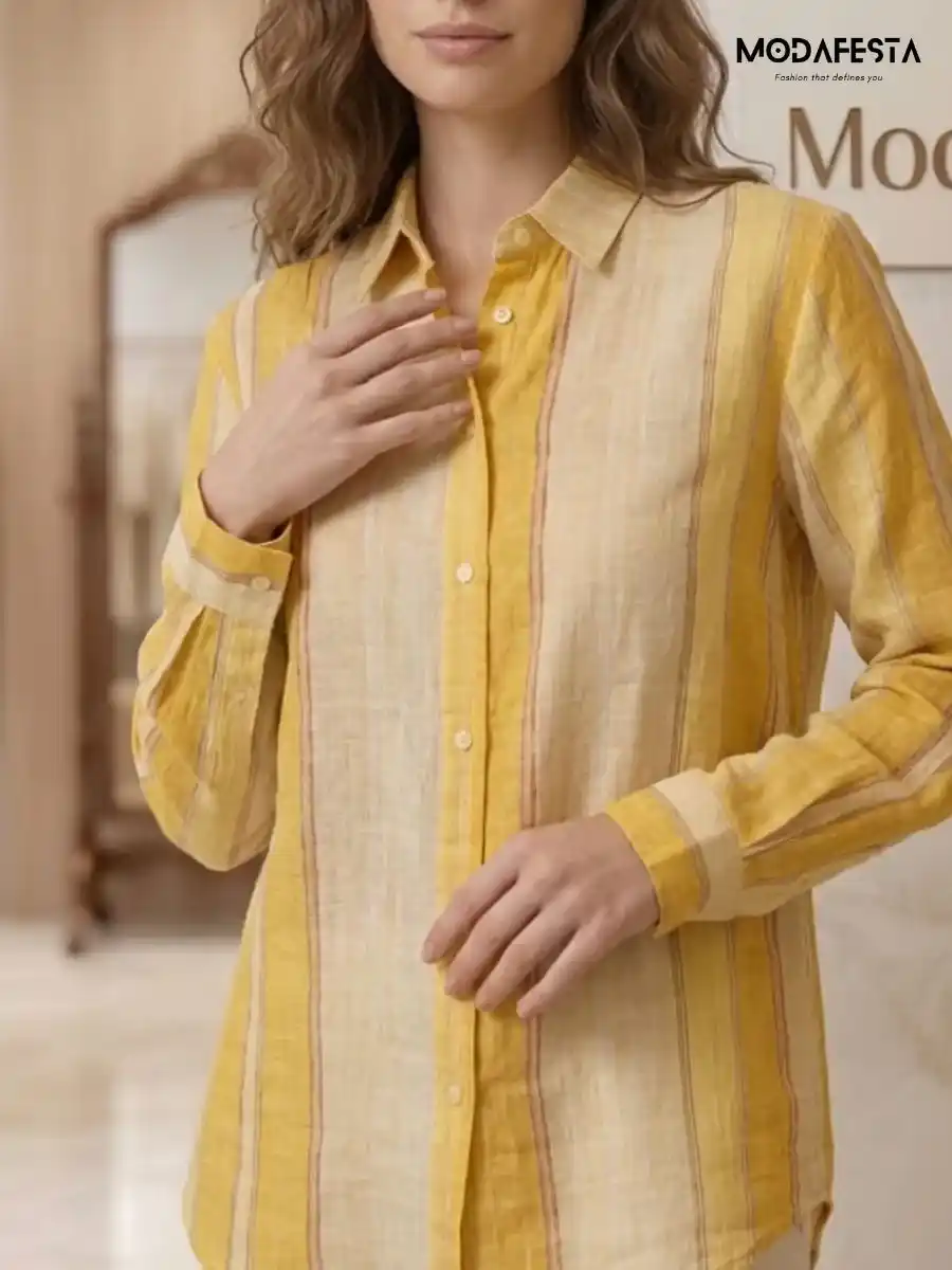 ModaFesta -elegant-yellow-striped-linen-shirt