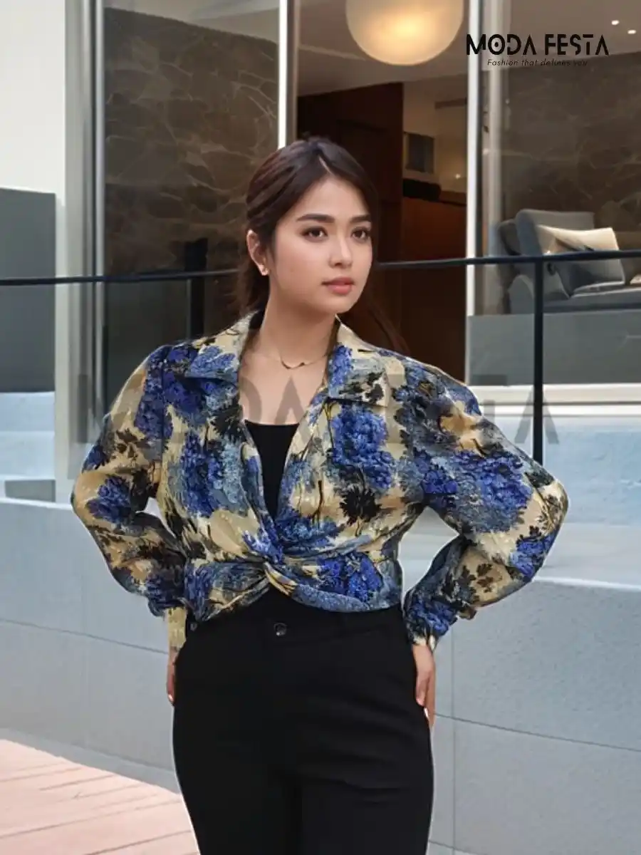 ModaFesta -women-crop-top-blue-beige