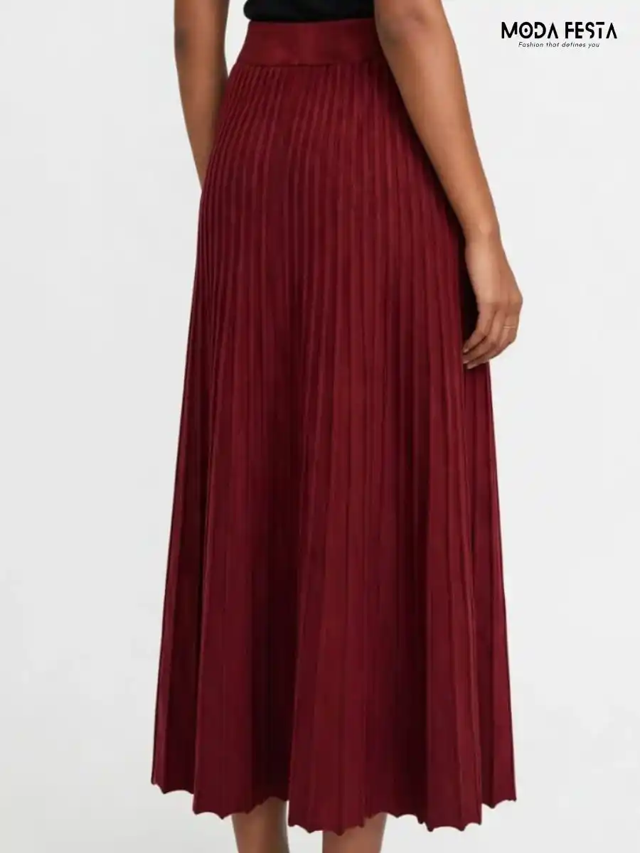 ModaFesta -maroon-ribbed-knit-button-front-midi-skirt