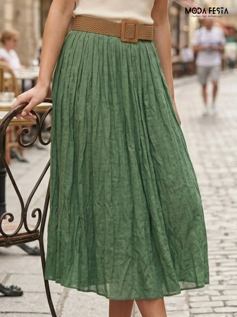 ModaFesta -casual-green-midi-skirt