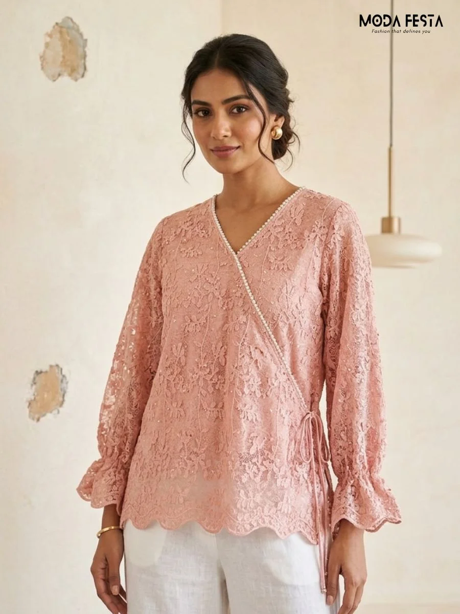 Pink Lace Wrap Top