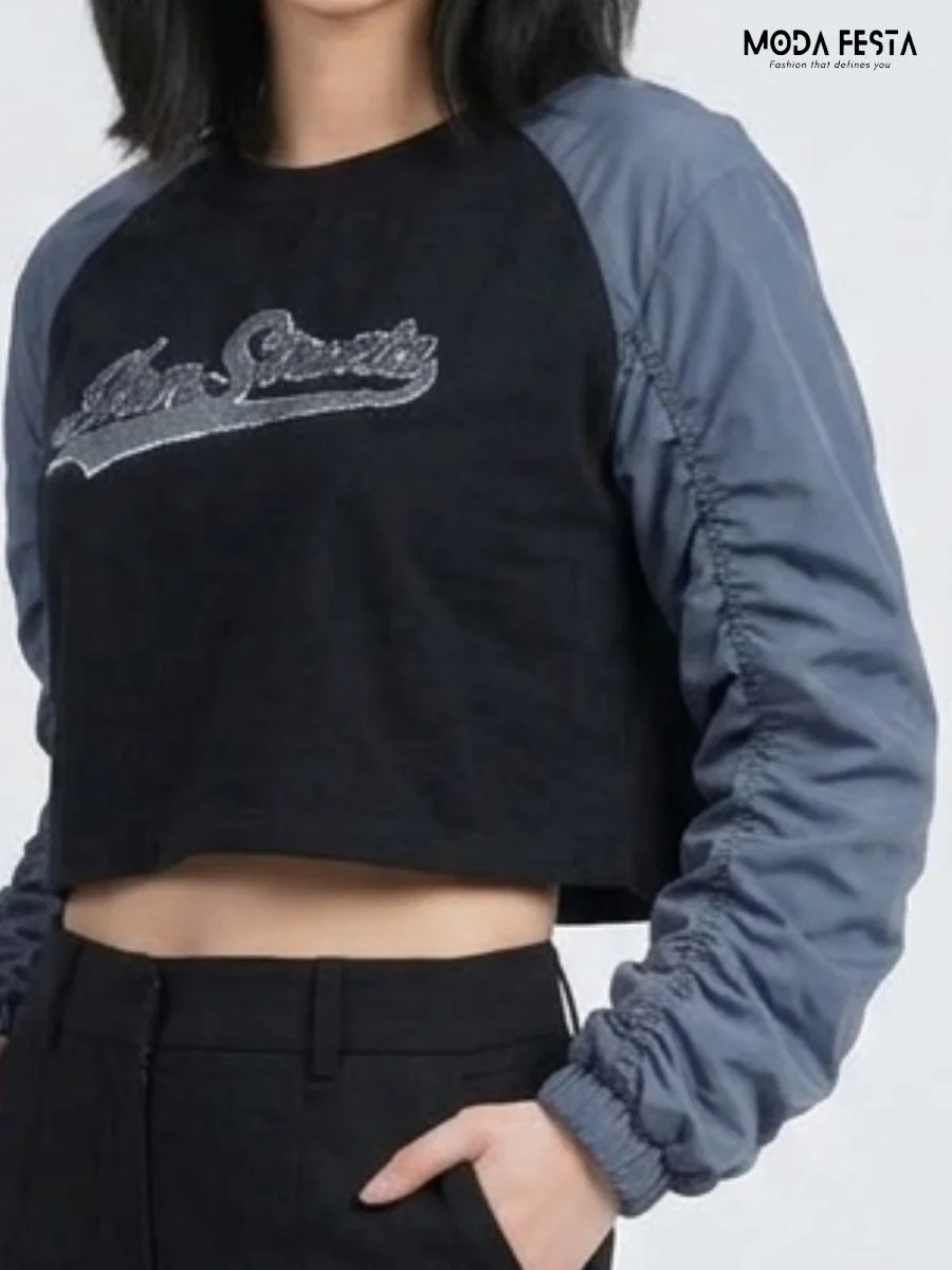 ModaFesta -ruched-sleeve-crop-top