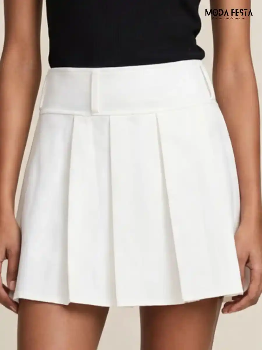 ModaFesta -chic-white-pleated-mini-skirt