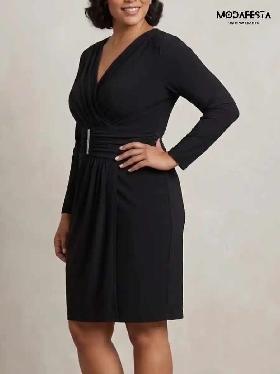 ModaFesta -elegant-v-neck-bodycon-partwear-dress-black