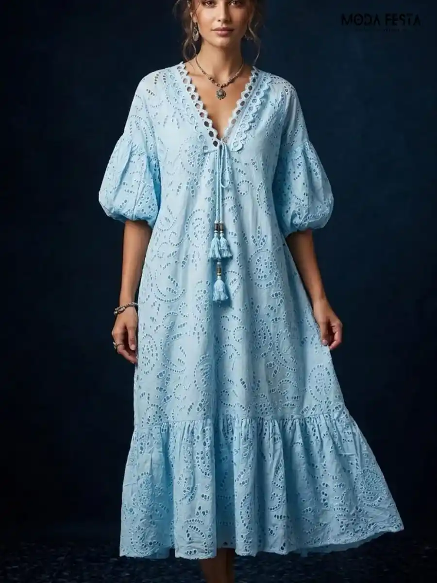 Sky Breeze Eyelet Maxi Dress