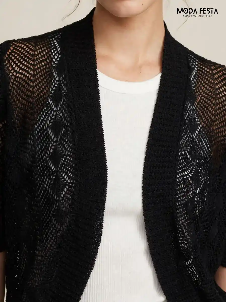 ModaFesta -black-crochet-knit-shrug