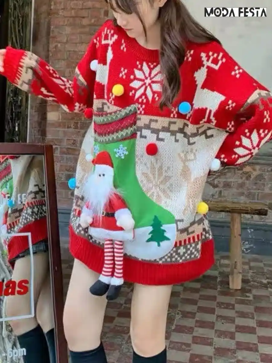 ModaFesta -christmas-atmosphere-knit-t-shirt-red