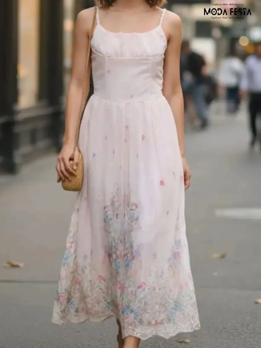Elegant Floral Print Spegehti Dress