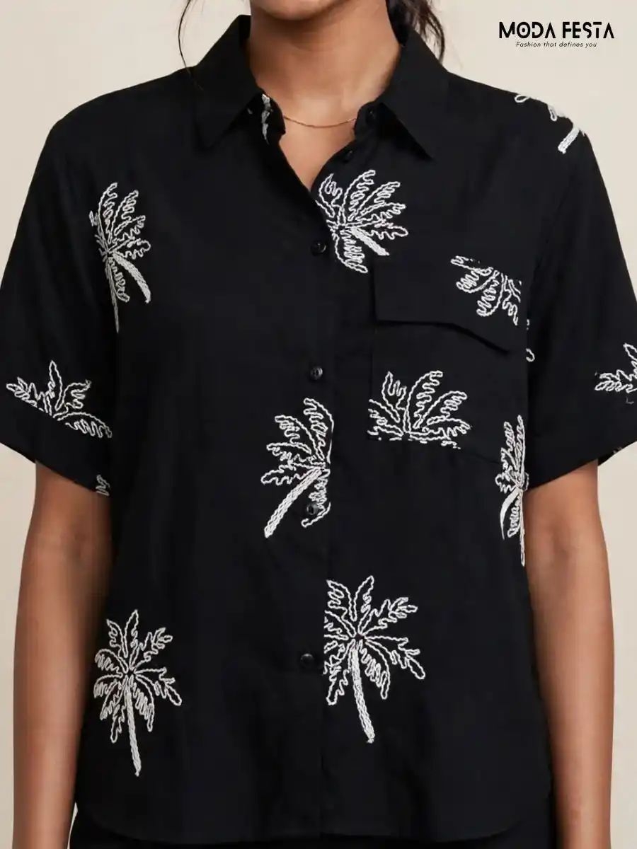 ModaFesta -black-palm-tree-embroidered-casual-shirt