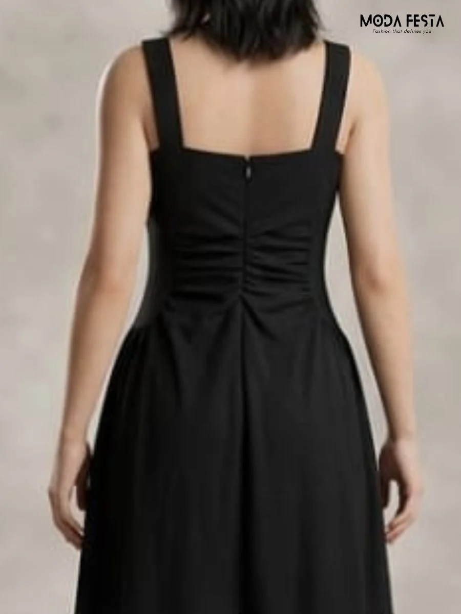 ModaFesta -plain-dress-with-side-ruffle