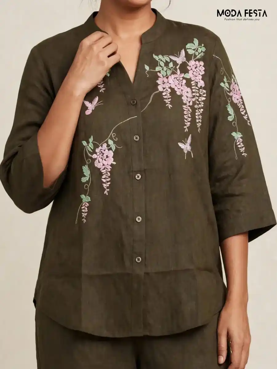 ModaFesta -floral-and-butterfly-embroidered-casual-shirt
