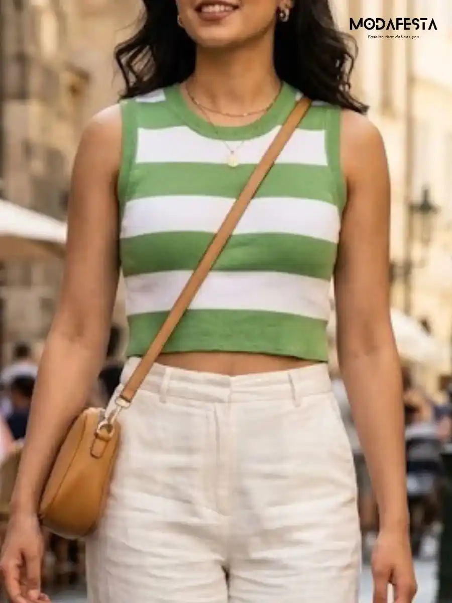 ModaFesta -stripe-printed-ribbed-tank-top-green
