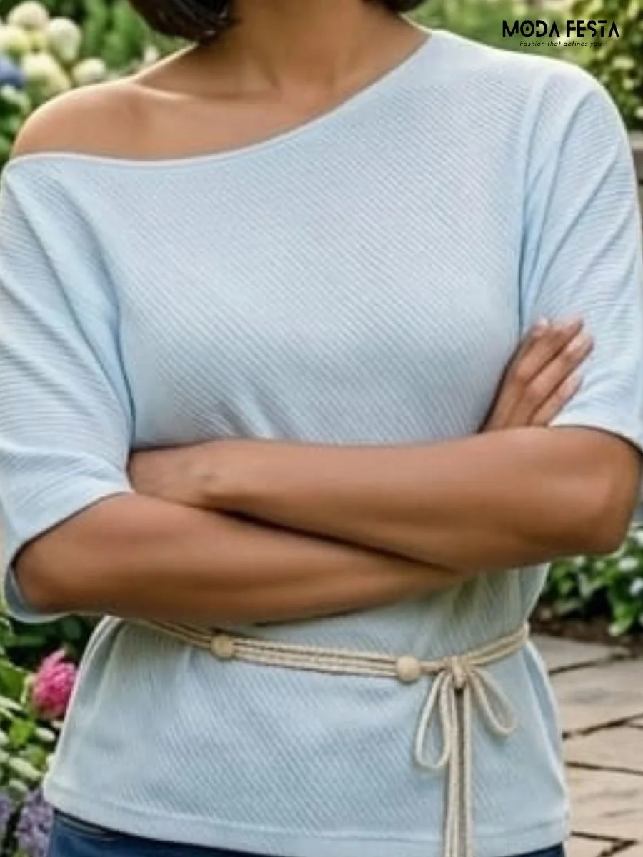 ModaFesta -off-shoulder-ribbed-knit-top-with-a-matching-waist-tie