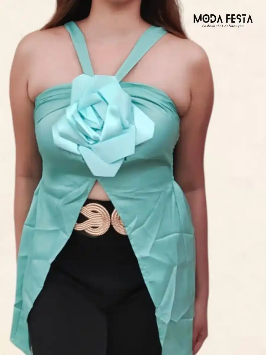 ModaFesta -floral-elegant-satin-party-top-green