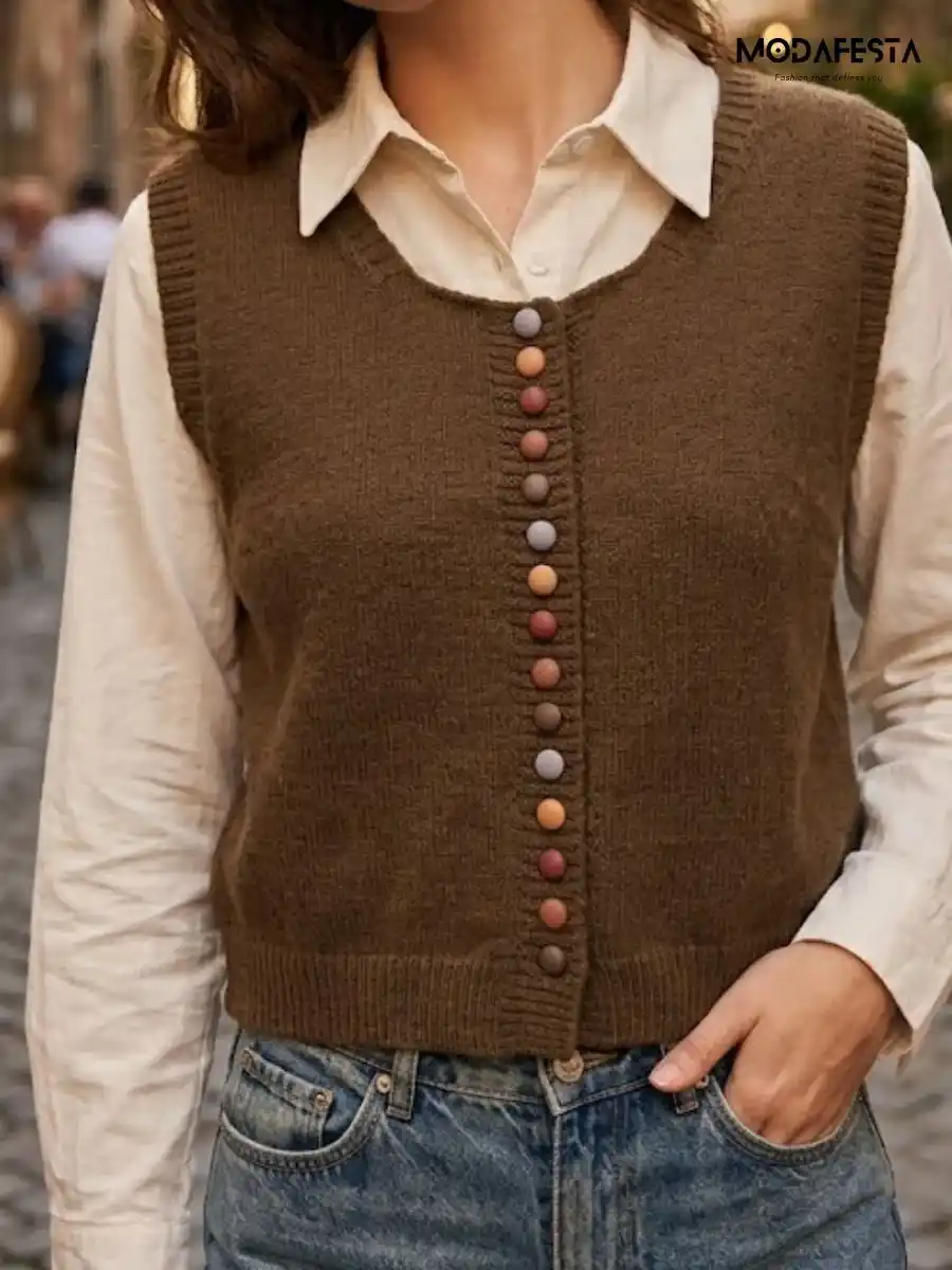 ModaFesta -fashion-knit-cardigan-sweater-shirt-brown