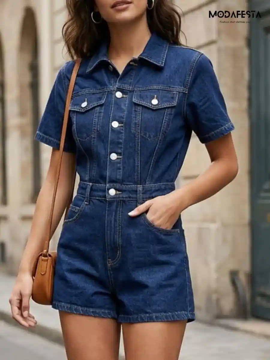 Elegant Short Denim Jumpsuit