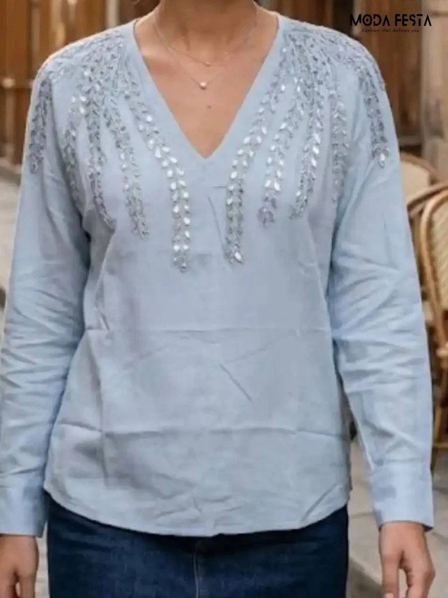 Elegant Embellished V Neck Top