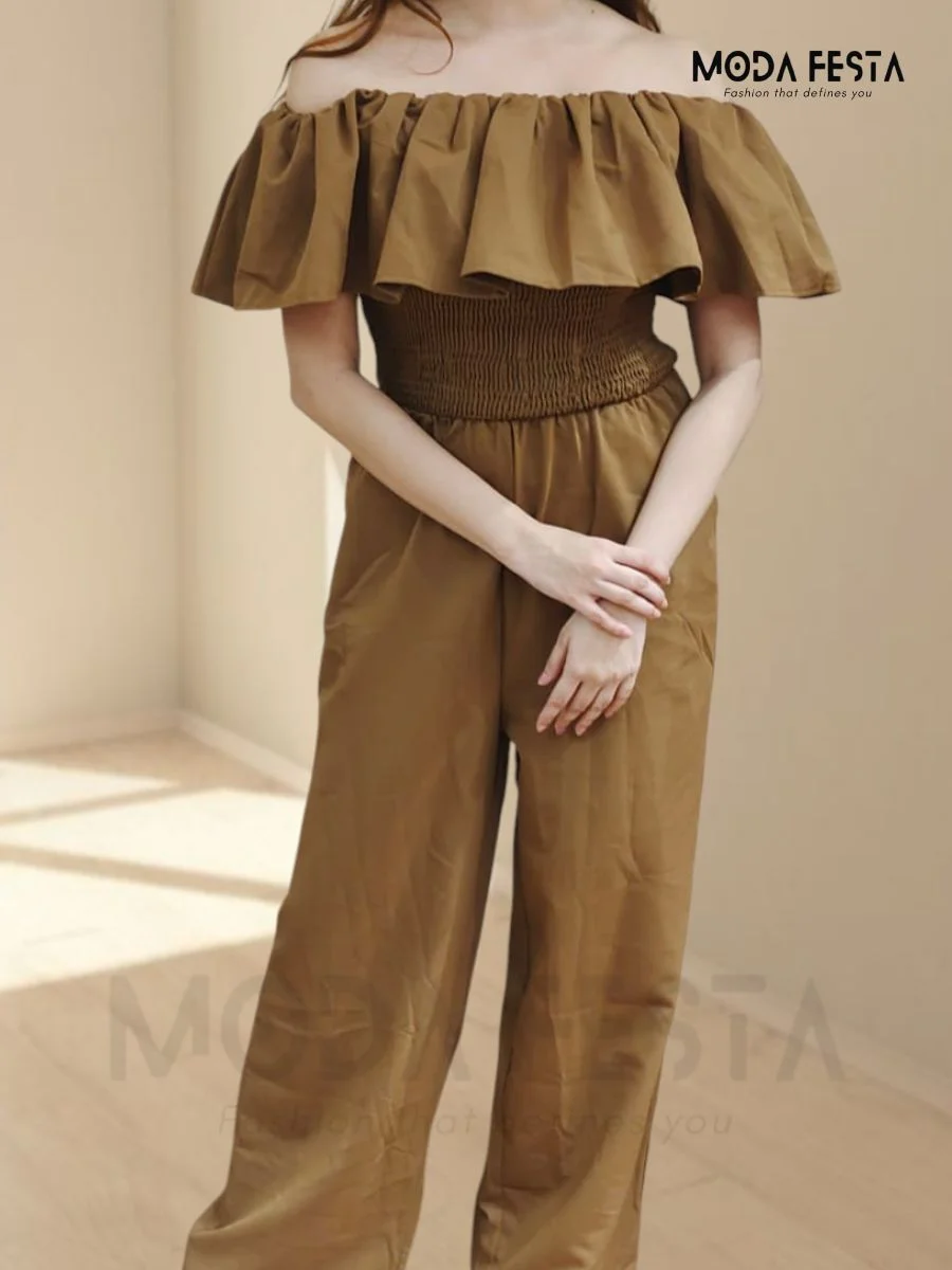 ModaFesta -off-shoulder-jumpsuit-brown