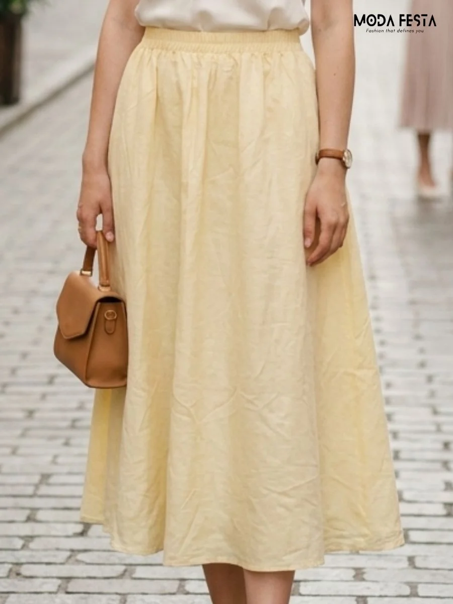ModaFesta -yellow-linen-maxi-skirt