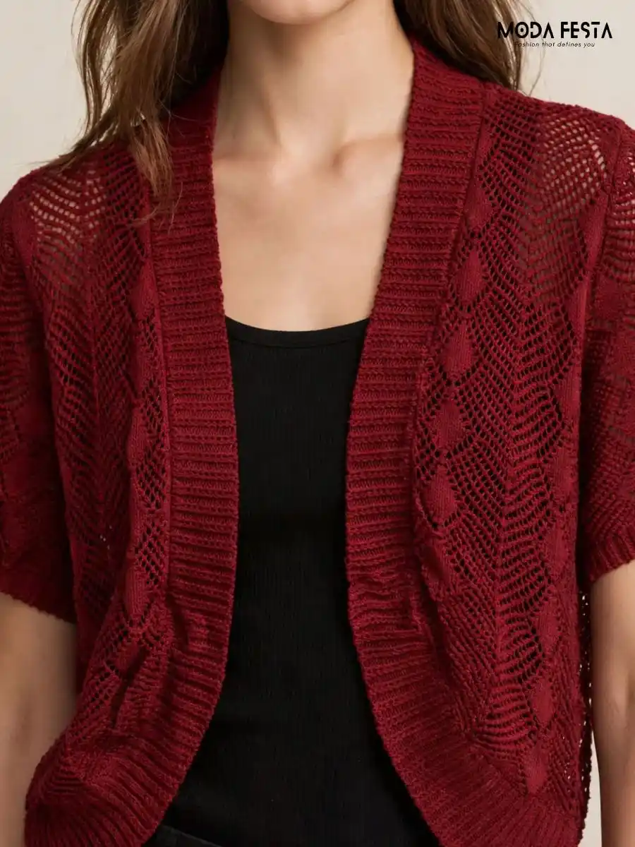 ModaFesta -maroon-open-front-crochet-shrug