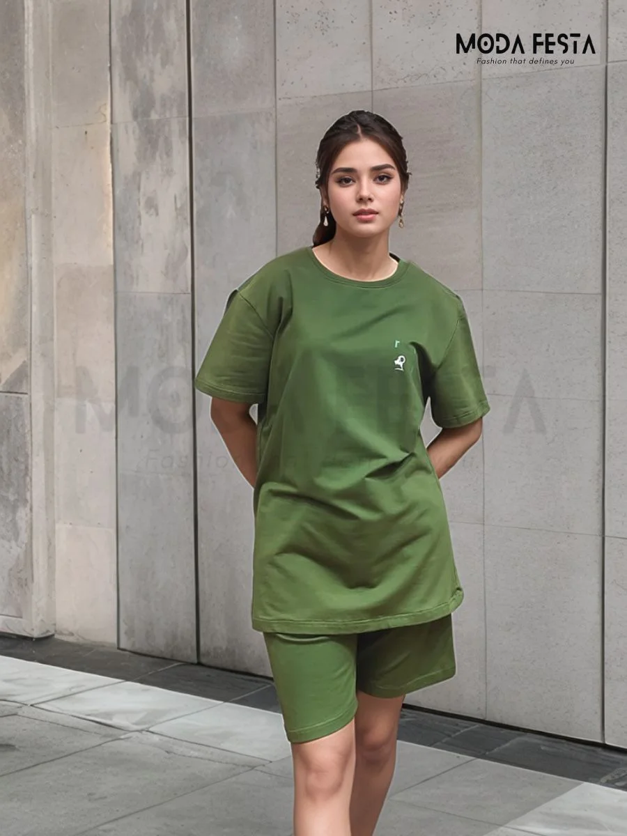 ModaFesta -t-shirt-with-shorts-set-olive-green