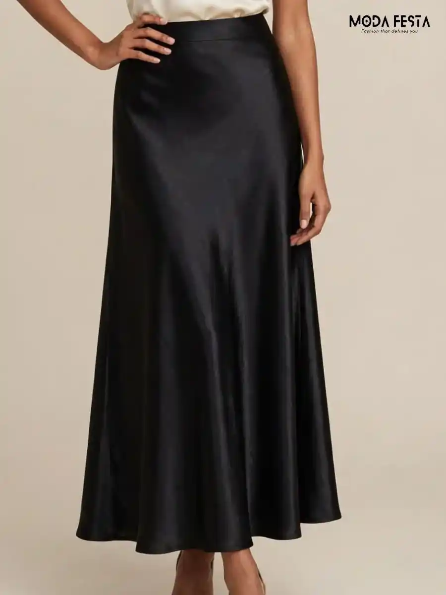 Classic Black Satin Maxi Skirt