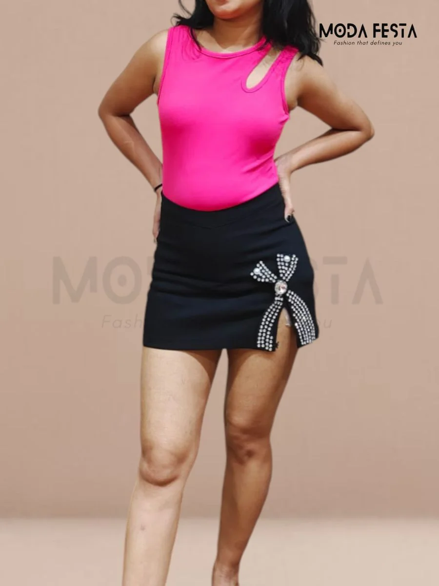 ModaFesta -rhinestone-skirt-black