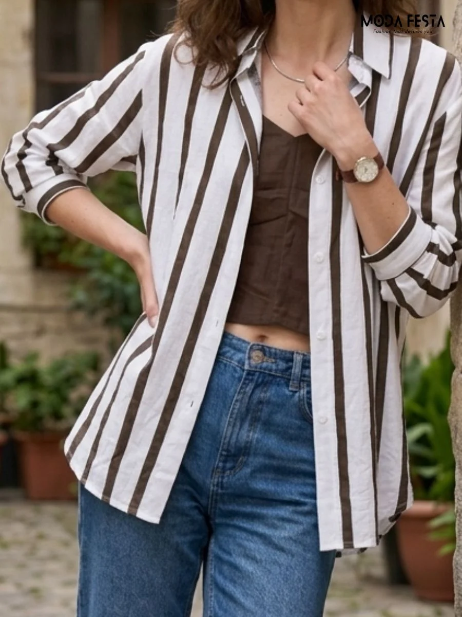 ModaFesta -two-piece-set-striped-button-down