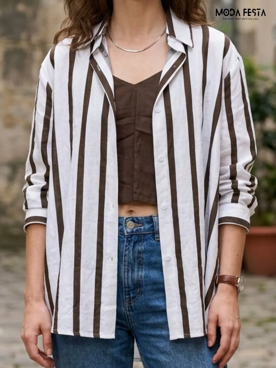 ModaFesta -two-piece-set-striped-button-down