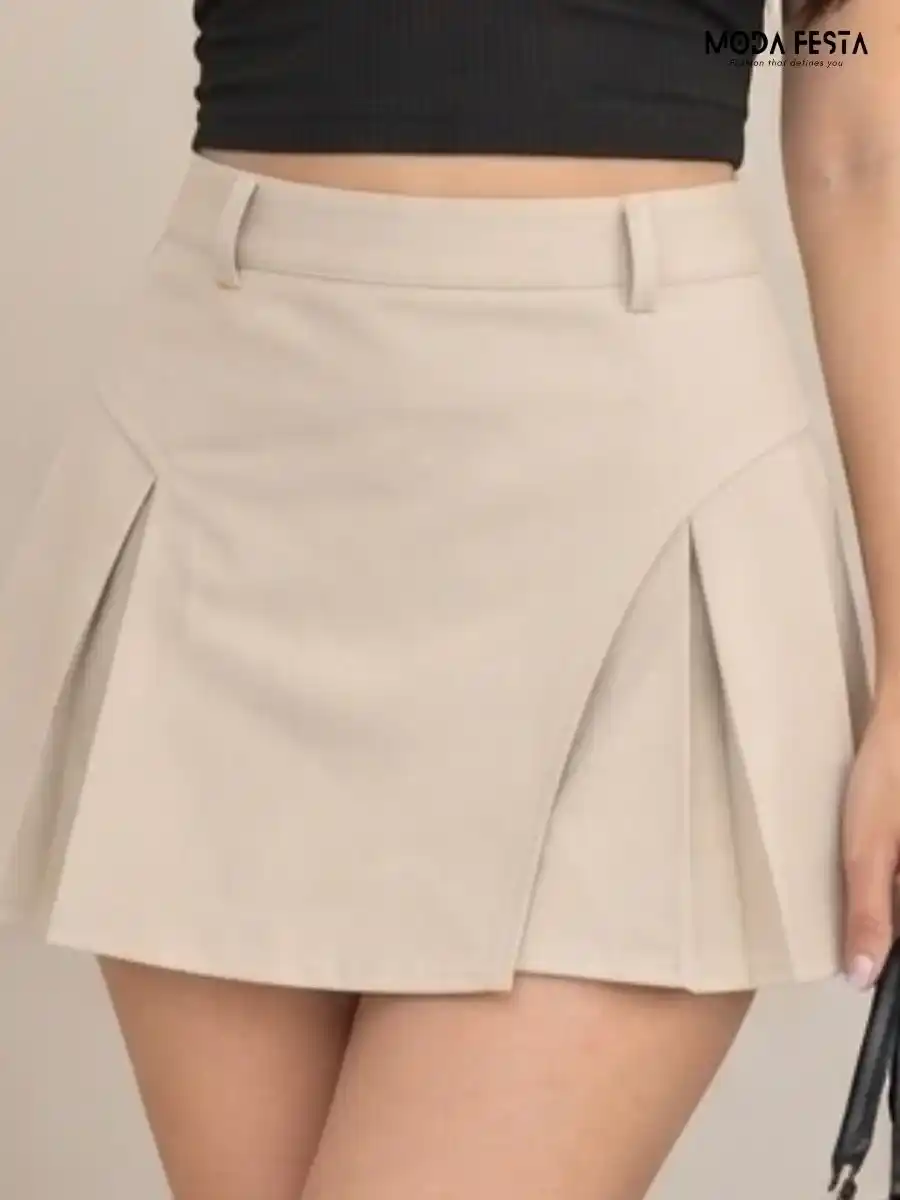 ModaFesta -White-asymmetric-pleated-skort