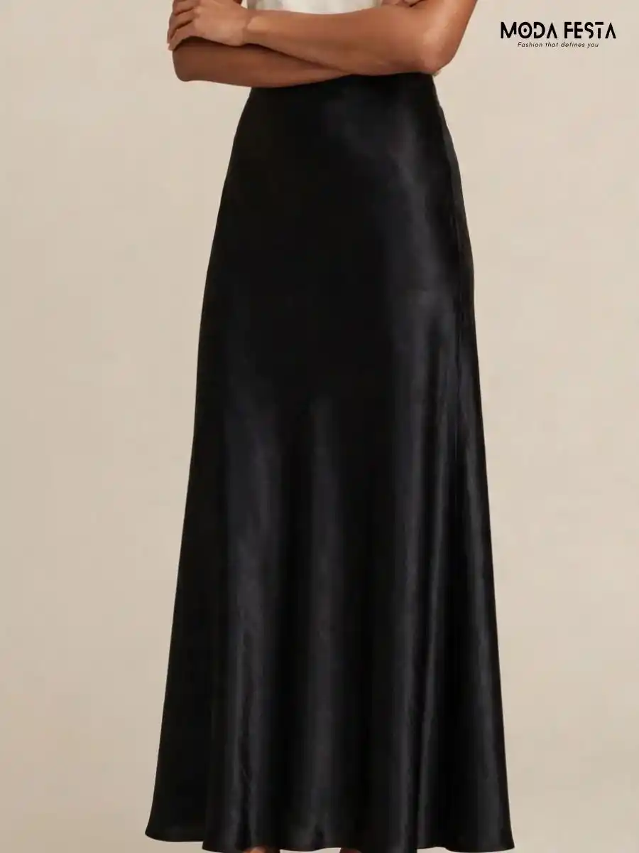 ModaFesta -classic-black-satin-maxi-skirt
