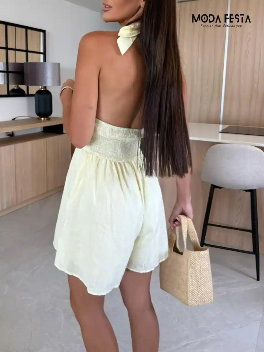 ModaFesta -stylish-halter-neck-jumpsuit-yellow