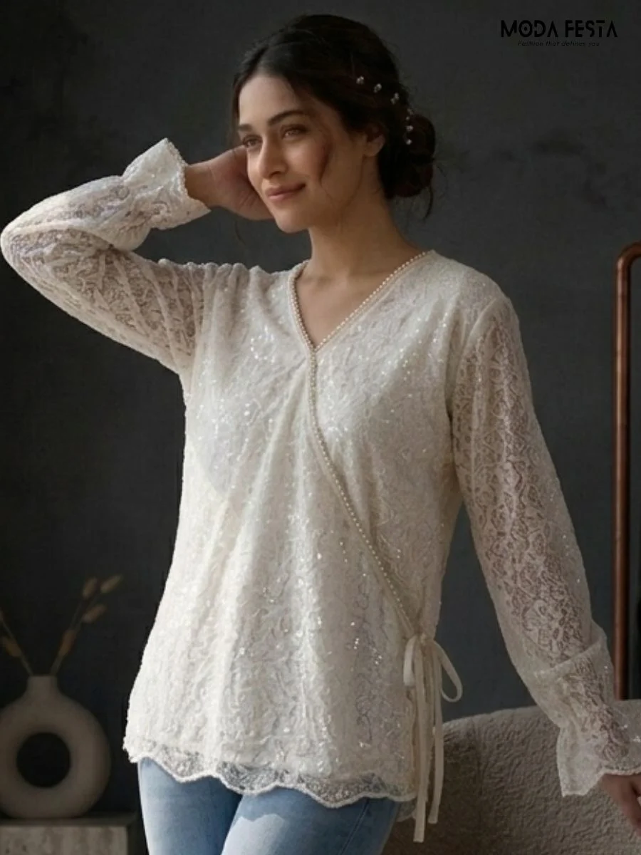 Ivory Sequin Lace Wrap