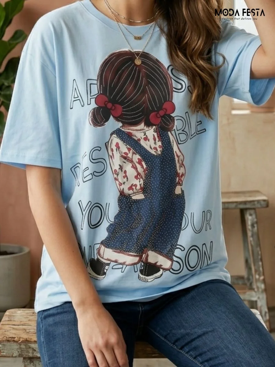 ModaFesta -blue-graphic-print-tee