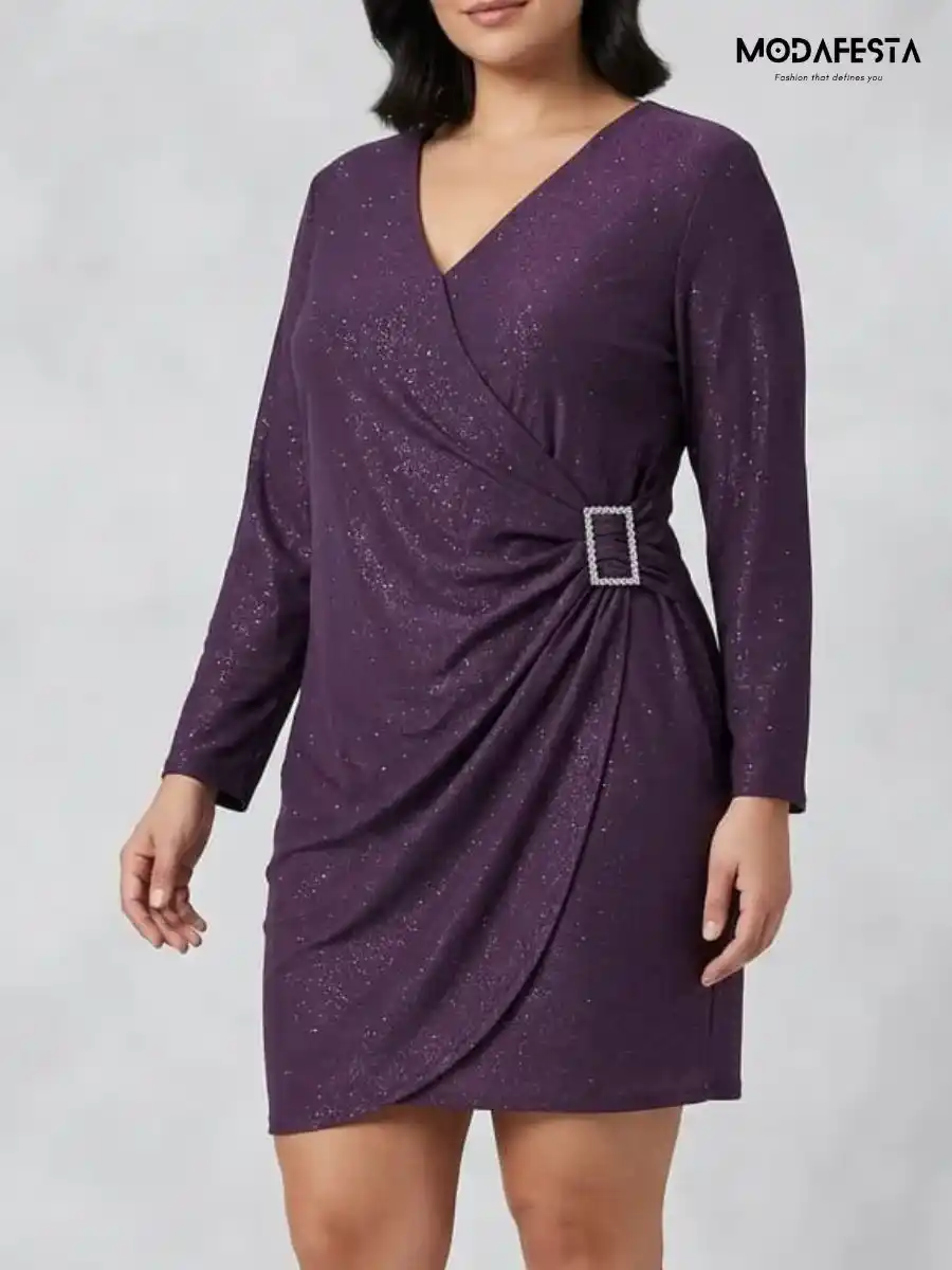 Elegant V-Neck Faux-Wrap Party Dress