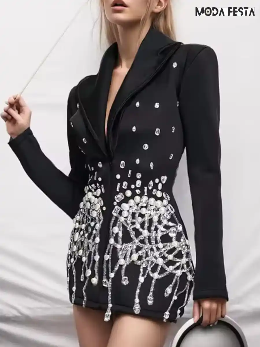 ModaFesta -rhinestones-blazer-mini-dress-black