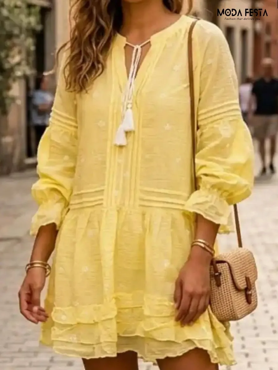 Elegant Boho Embroidered Tunic Dress