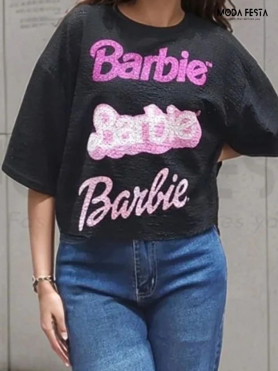 Barbie Black Printed T-shirt
