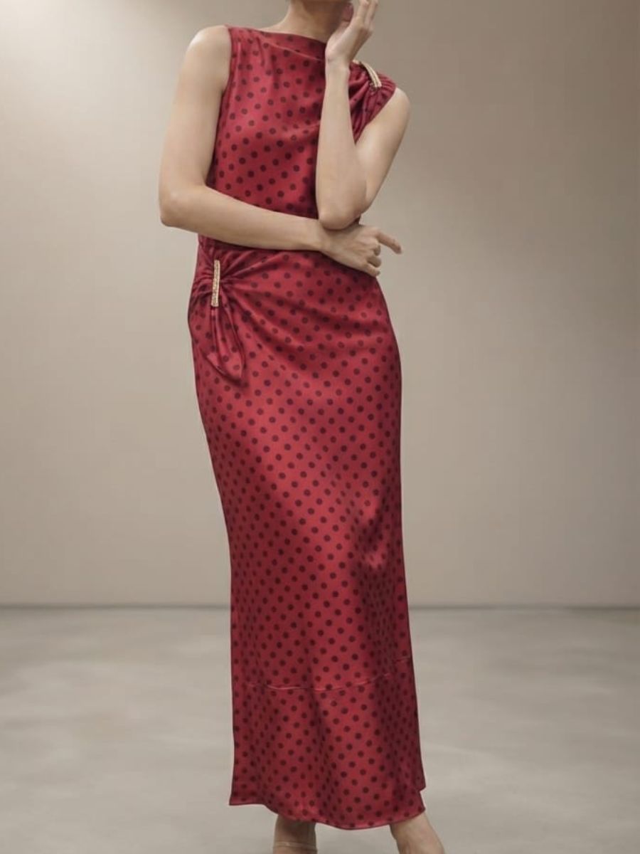 ModaFesta -polka-dot-party-wear-bodycon-dress-maroon