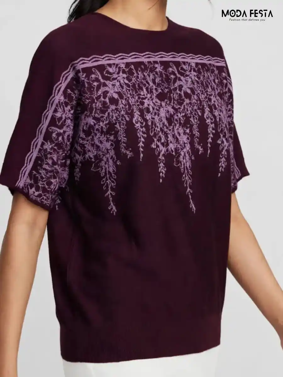 ModaFesta -plum-purple-floral-printed-knit-top