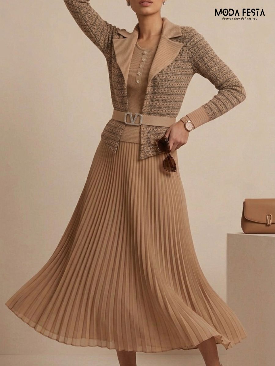 ModaFesta -clara-geometric-knit-cardigan-pleated