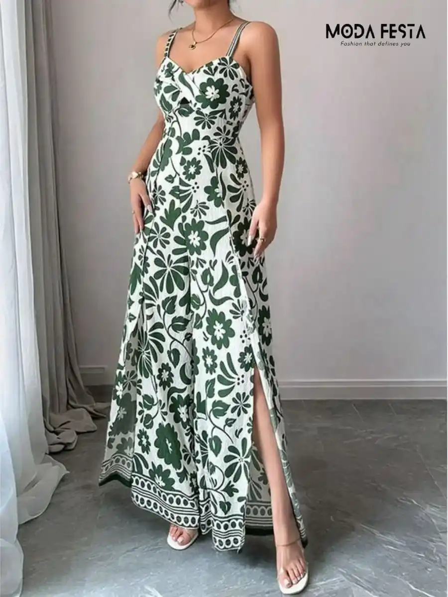 ModaFesta -floral-print-jumpsuit-green