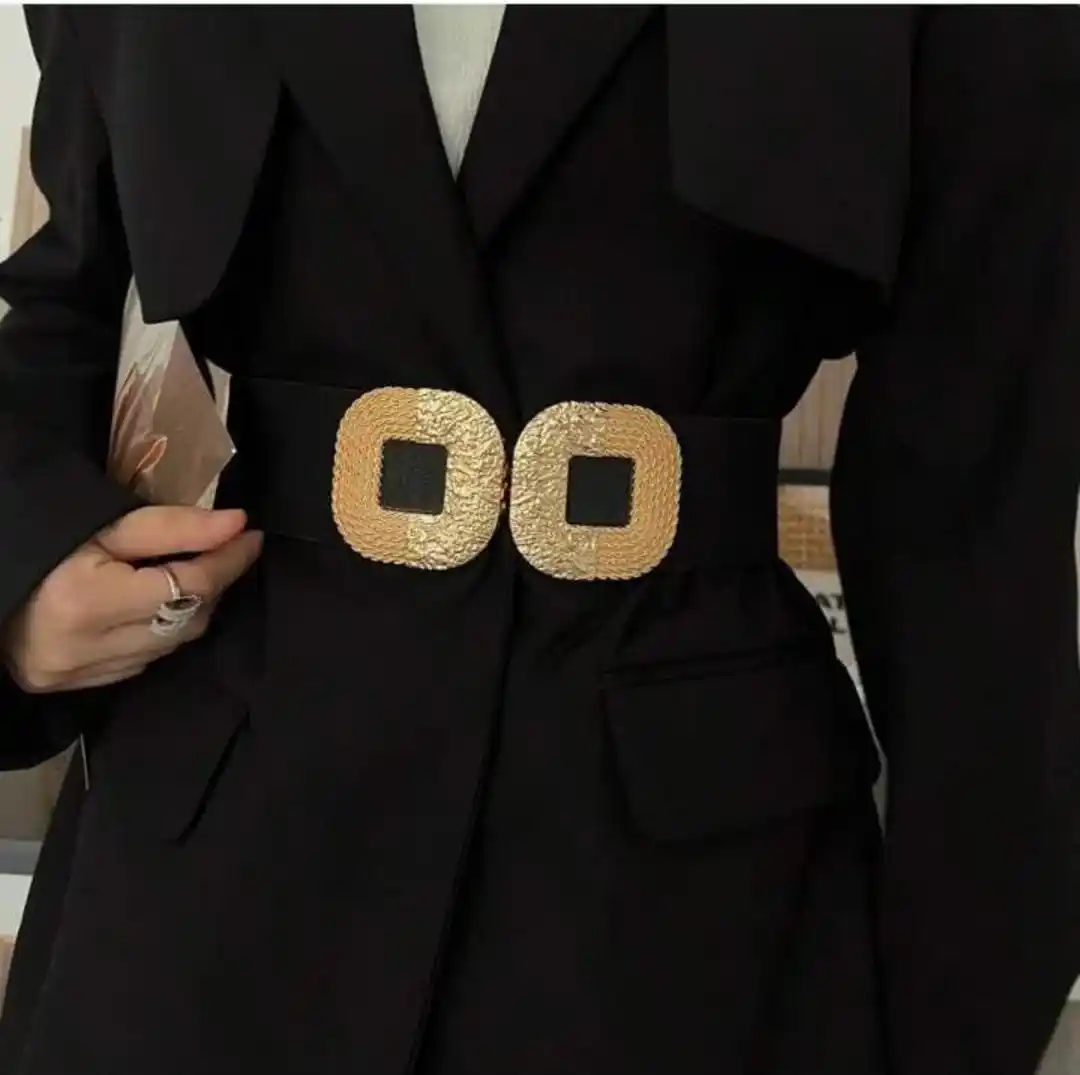 ModaFesta -wide-elastic-black-belt-with-golden-square-buckle