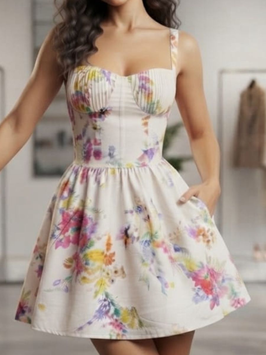 ModaFesta -mini-dress-flower-prined-white