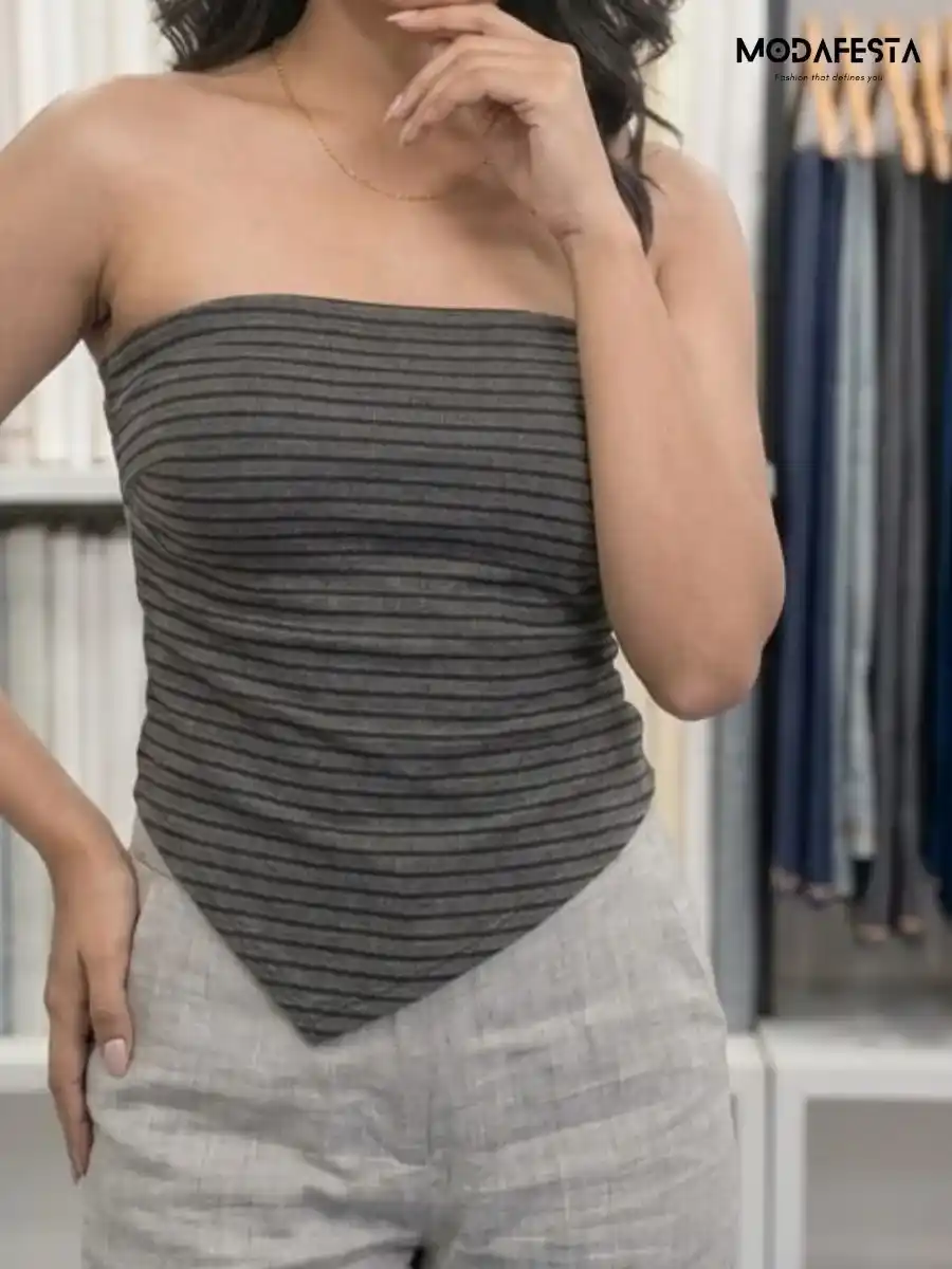 ModaFesta -elegant-stripe-tube-top-grey