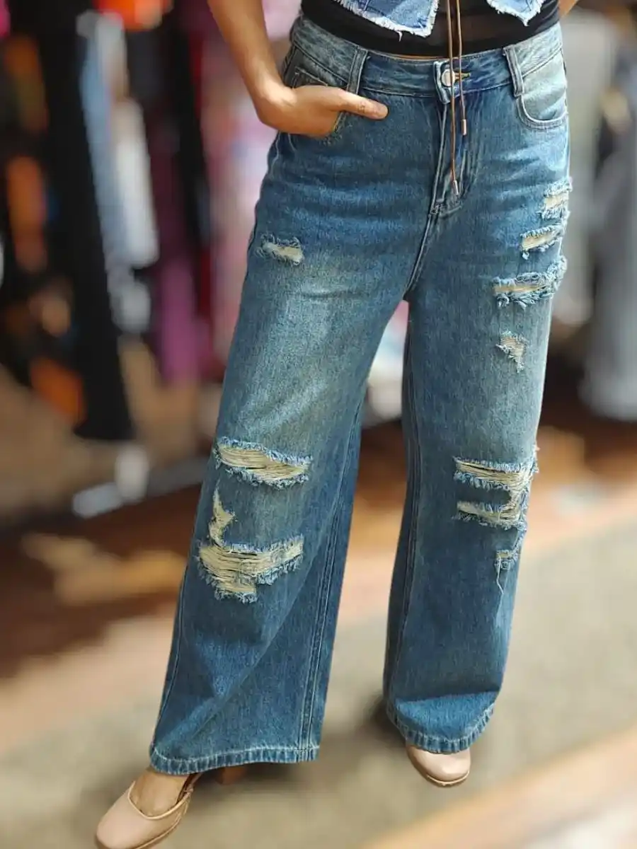 ModaFesta -stylish-ripped-baggy-jeans-blue