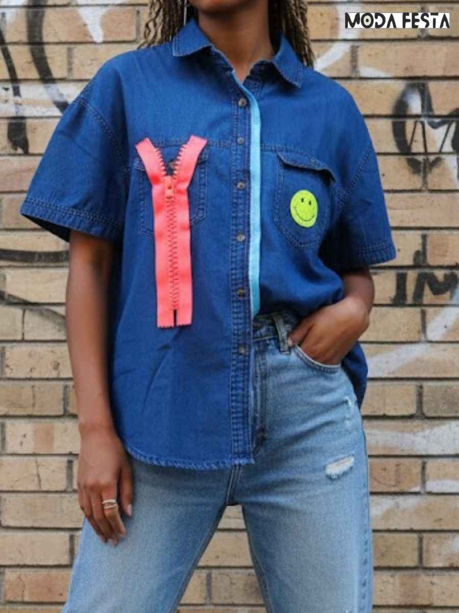 ModaFesta -casual-denim-shirt-with-smiley-blue